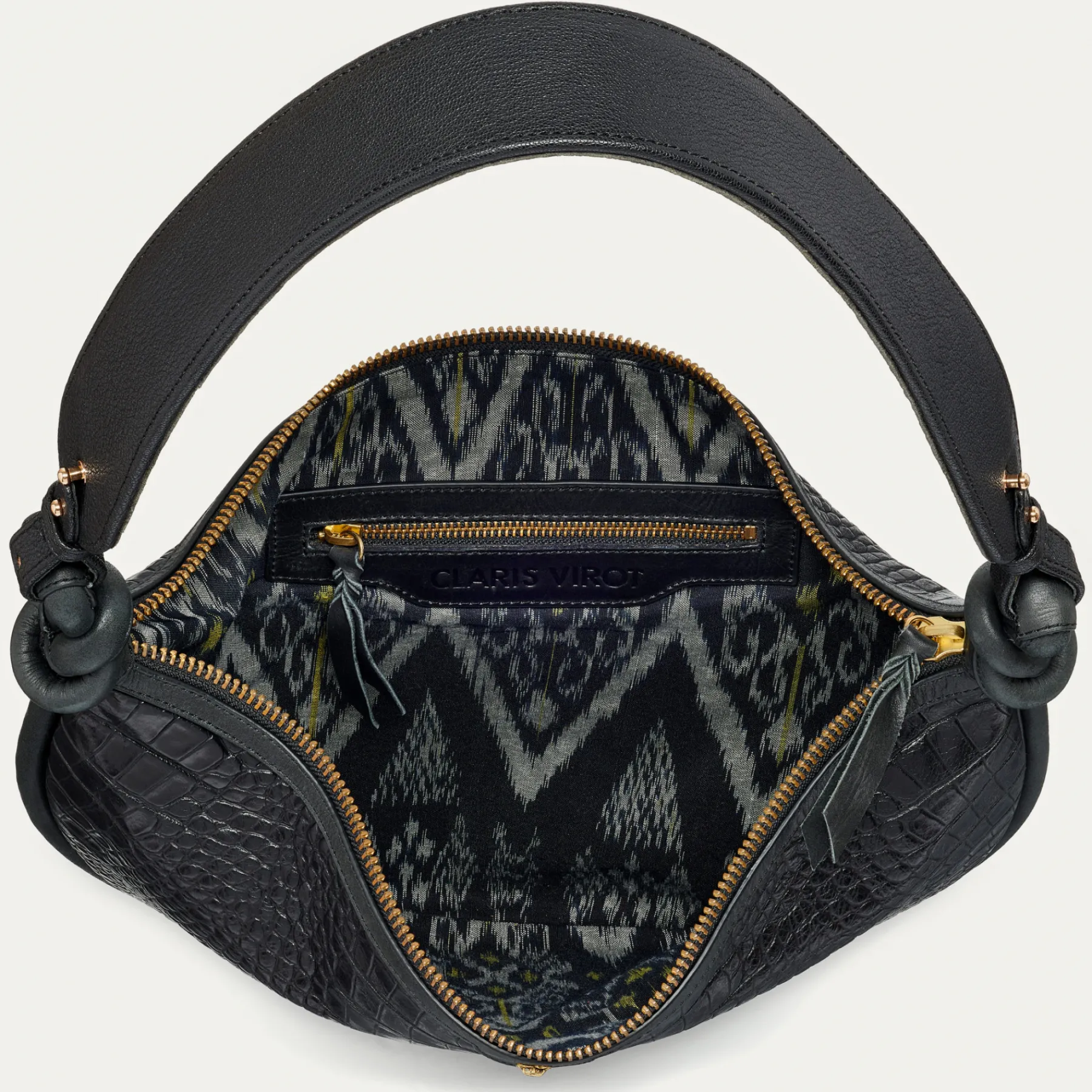 Flash Sale Claris Virot Sac Chris Black Embossed Croco Leather