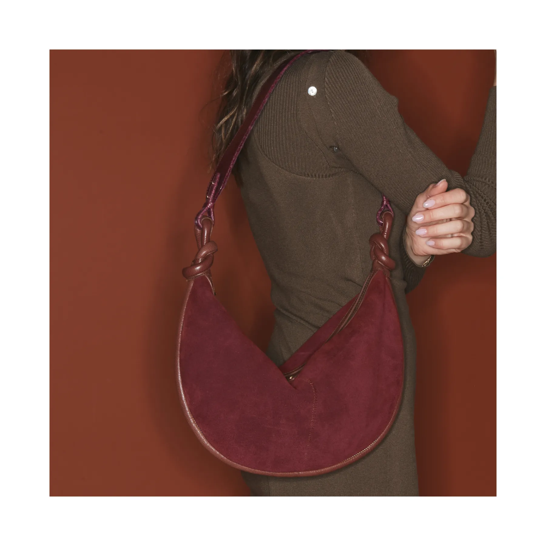 Hot Claris Virot Sac Chris Hot Wine Suede Leather And Cobra