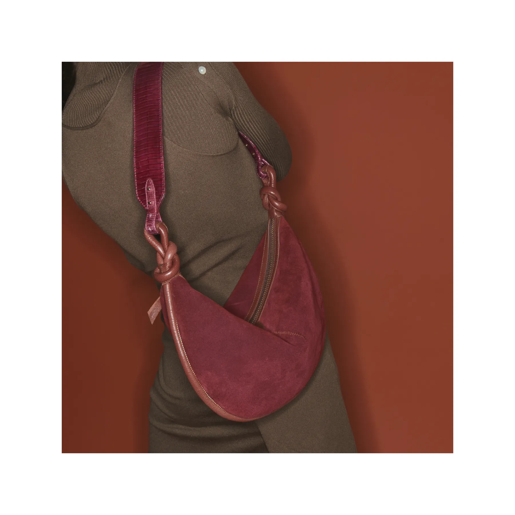 Hot Claris Virot Sac Chris Hot Wine Suede Leather And Cobra
