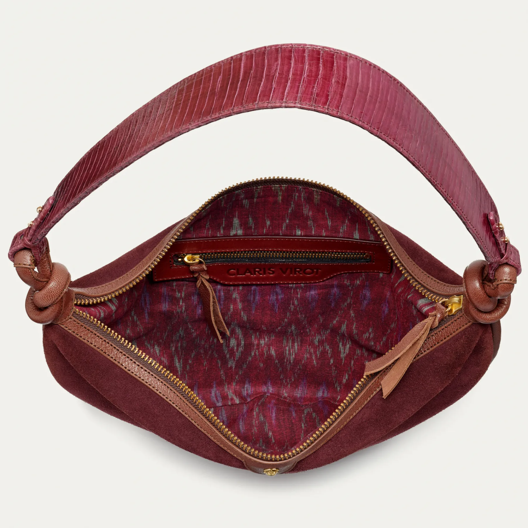 Hot Claris Virot Sac Chris Hot Wine Suede Leather And Cobra