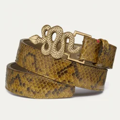 Cheap Claris Virot Snake Belt Kaki Python Gold Buckle