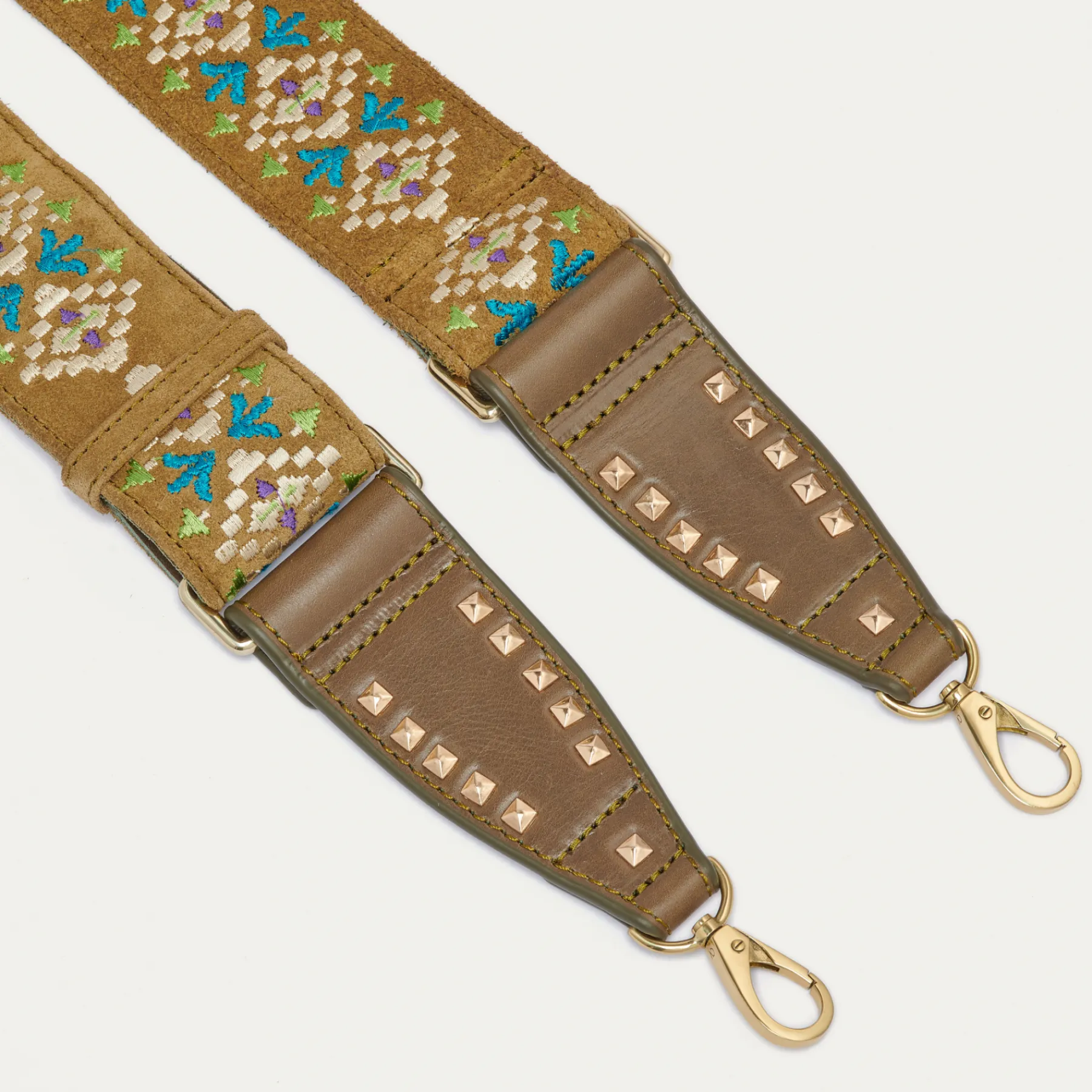 Fashion Claris Virot Strap Olive Leather Suede Embroidered