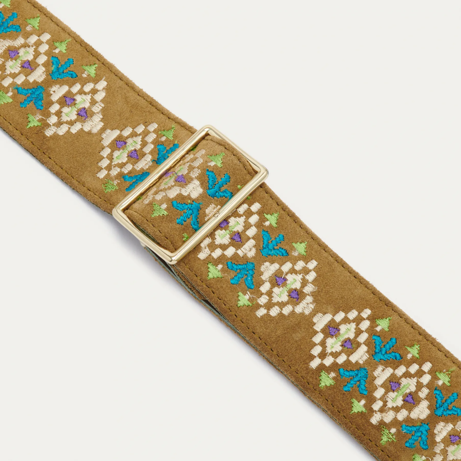 Fashion Claris Virot Strap Olive Leather Suede Embroidered