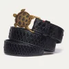 Cheap Claris Virot Turtle Belt Black Python Gold Buckle
