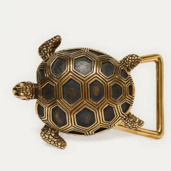 Cheap Claris Virot Turtle Belt Black Python Gold Buckle