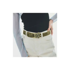 Best Sale Claris Virot Turtle Belt Kaki Python Gold Buckle