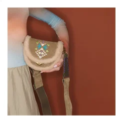 Discount Claris Virot Victoria Bag Olive Suede Embroidered And Cream Shearling