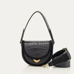 Online Claris Virot Victoria Bag Black Embossed Croco Leather
