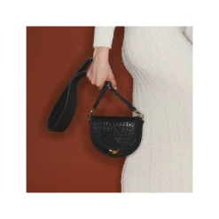Online Claris Virot Victoria Bag Black Embossed Croco Leather