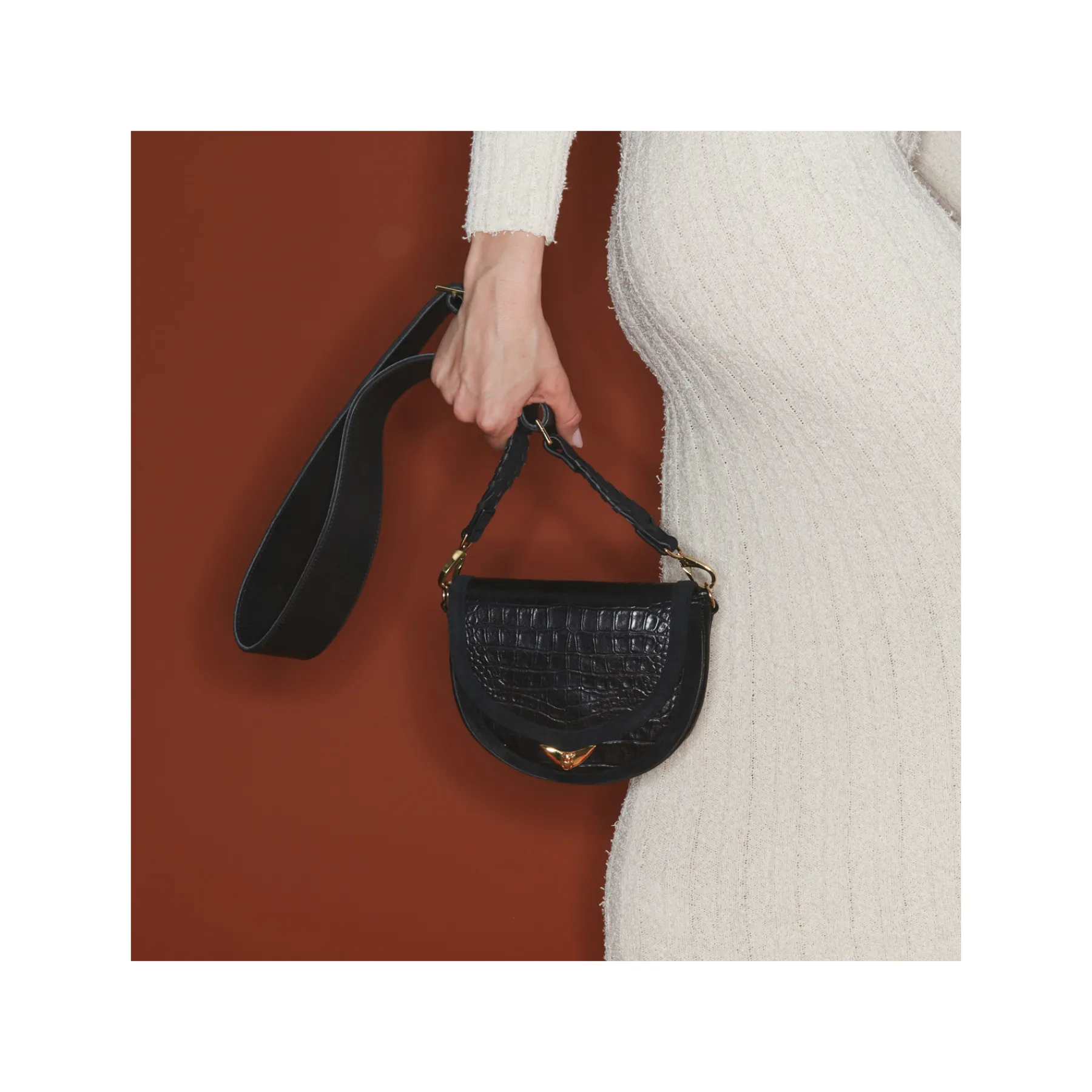 Online Claris Virot Victoria Bag Black Embossed Croco Leather