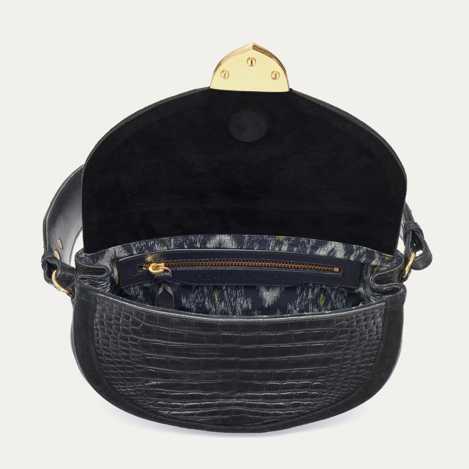Online Claris Virot Victoria Bag Black Embossed Croco Leather